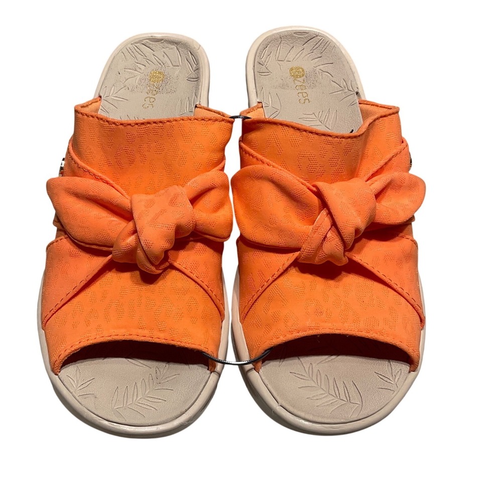 Bzees Smile Sandals Fabric Knotted Bow Orange 7.5M Summer Resort Comfort Wedge